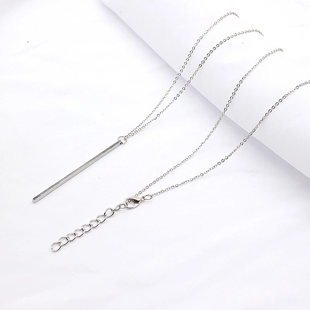 Vertical Gold Silver Bar Necklace - Picture 3 of 6